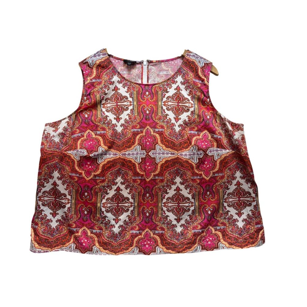 Talbots Woman Petites Paisley Boho Tank  Top Size 20WP Orange Back Zip Retro
